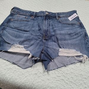 Old Navy High Rise OG Straight 3" Denim Shorts Distressed Frayed Hem Size 16 NwT